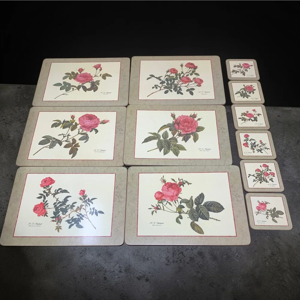 Lot 12 x Pimpernel Redouté Roses Placemats Coasters Cork Back England Botanical